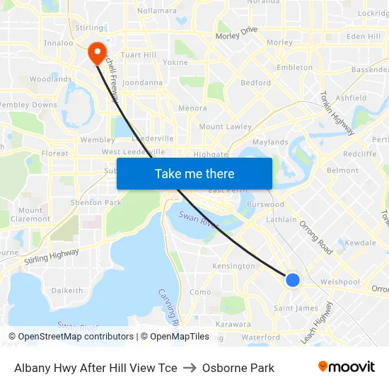 Albany Hwy After Hill View Tce to Osborne Park map