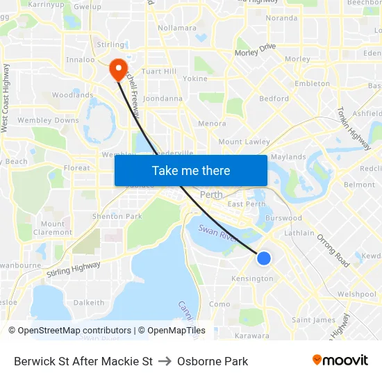 Berwick St After Mackie St to Osborne Park map