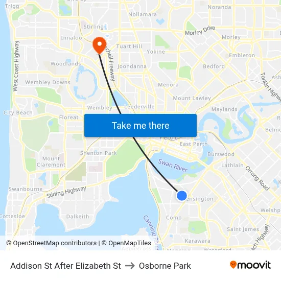Addison St After Elizabeth St to Osborne Park map