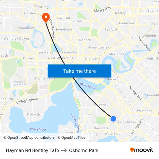 Hayman Rd Bentley Tafe to Osborne Park map