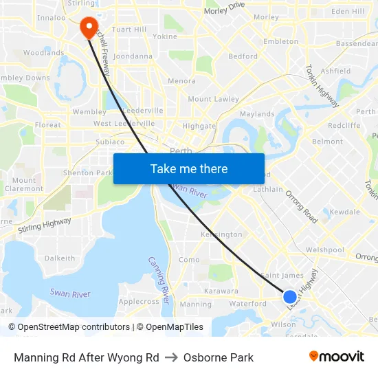 Manning Rd After Wyong Rd to Osborne Park map