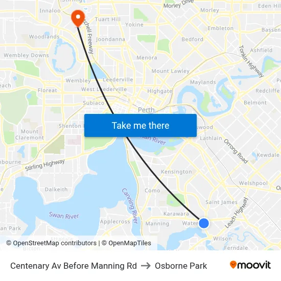 Centenary Av Before Manning Rd to Osborne Park map
