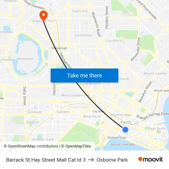 Barrack St Hay Street Mall Cat Id 3 to Osborne Park map