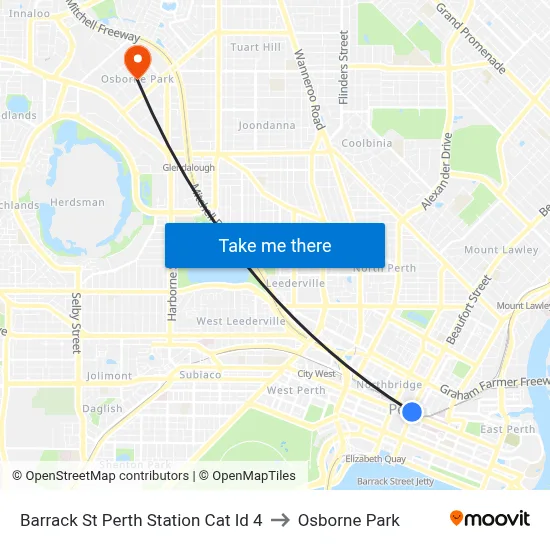 Barrack St Perth Station Cat Id 4 to Osborne Park map