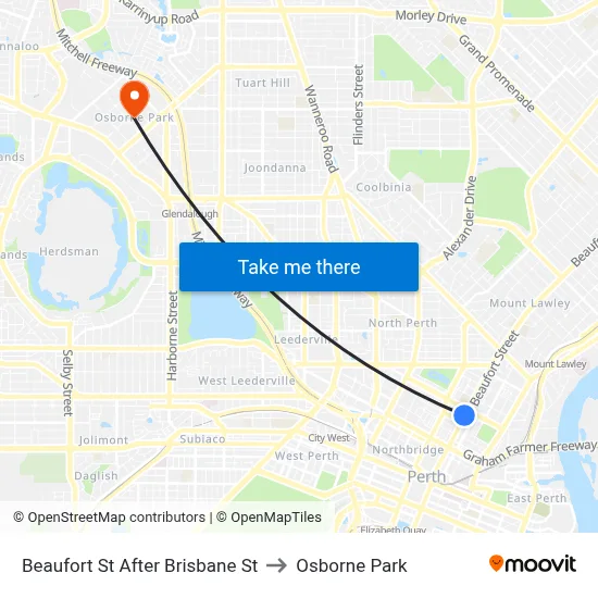 Beaufort St After Brisbane St to Osborne Park map