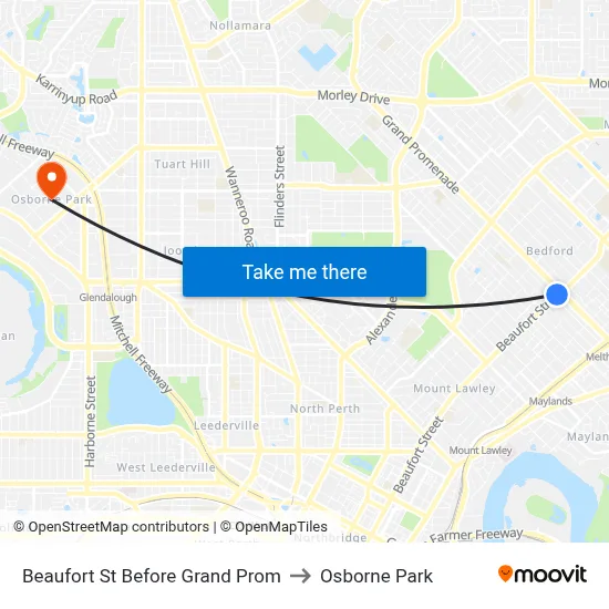 Beaufort St Before Grand Prom to Osborne Park map
