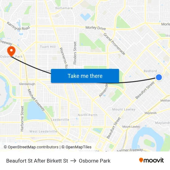 Beaufort St After Birkett St to Osborne Park map