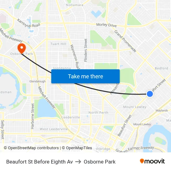 Beaufort St Before Eighth Av to Osborne Park map
