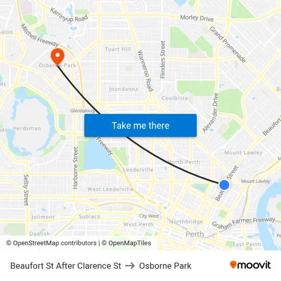 Beaufort St After Clarence St to Osborne Park map