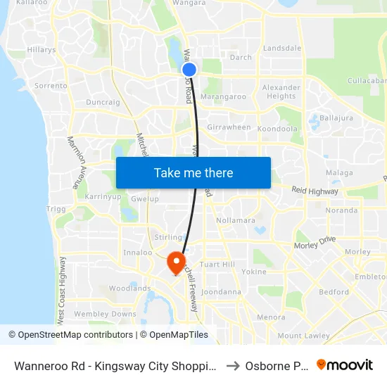 Wanneroo Rd - Kingsway City Shopping Ctr to Osborne Park map