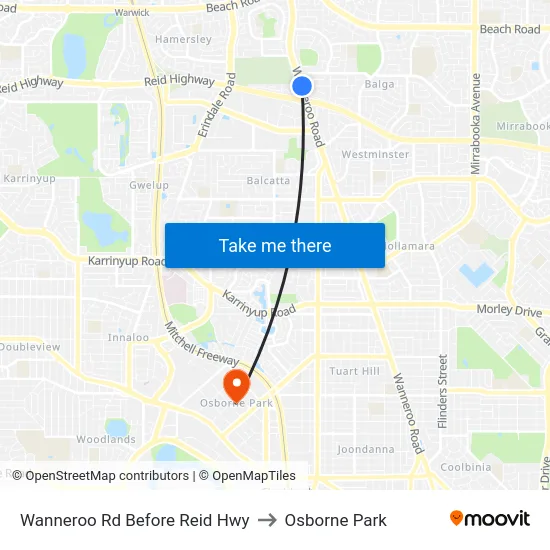 Wanneroo Rd Before Reid Hwy to Osborne Park map