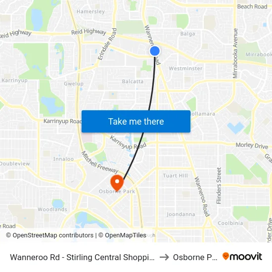 Wanneroo Rd - Stirling Central Shopping Ctr to Osborne Park map