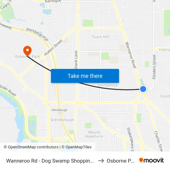 Wanneroo Rd - Dog Swamp Shopping Ctr to Osborne Park map