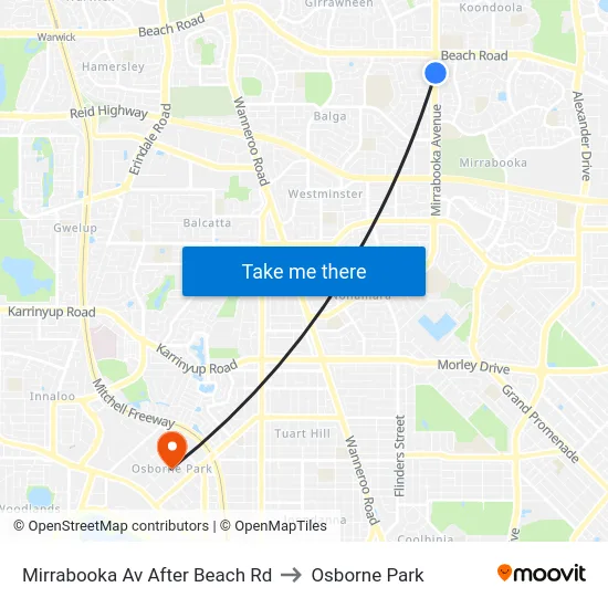 Mirrabooka Av After Beach Rd to Osborne Park map