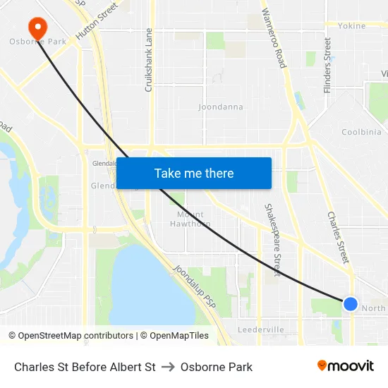 Charles St Before Albert St to Osborne Park map