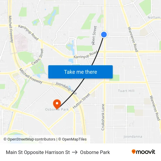 Main St Opposite Harrison St to Osborne Park map