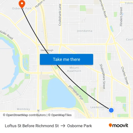 Loftus St Before Richmond St to Osborne Park map