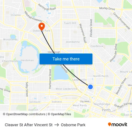 Cleaver St After Vincent St to Osborne Park map