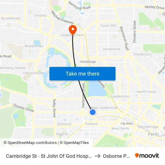 Cambridge St - St John Of God Hospital to Osborne Park map