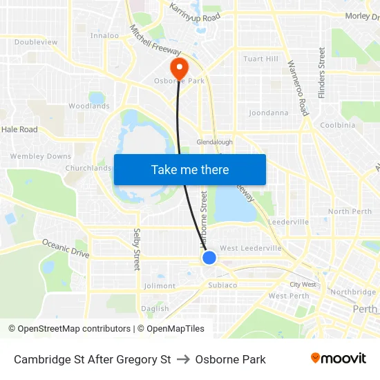 Cambridge St After Gregory St to Osborne Park map