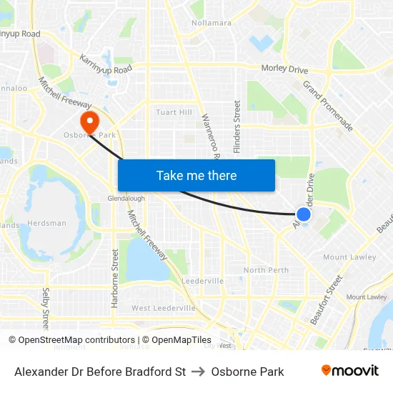 Alexander Dr Before Bradford St to Osborne Park map