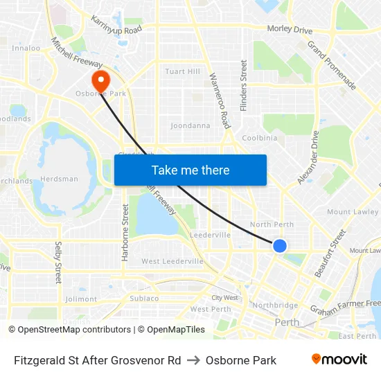 Fitzgerald St After Grosvenor Rd to Osborne Park map