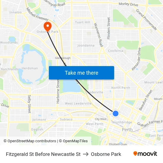 Fitzgerald St Before Newcastle St to Osborne Park map