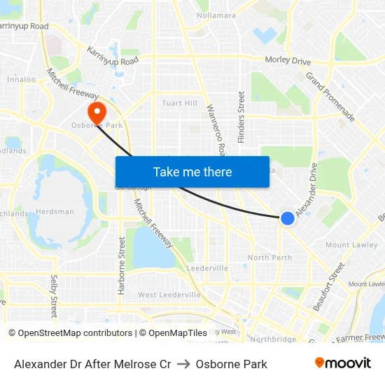 Alexander Dr After Melrose Cr to Osborne Park map
