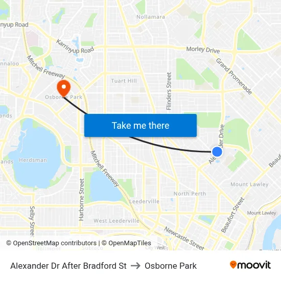 Alexander Dr After Bradford St to Osborne Park map
