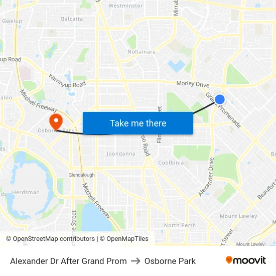 Alexander Dr After Grand Prom to Osborne Park map