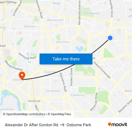 Alexander Dr After Gordon Rd to Osborne Park map