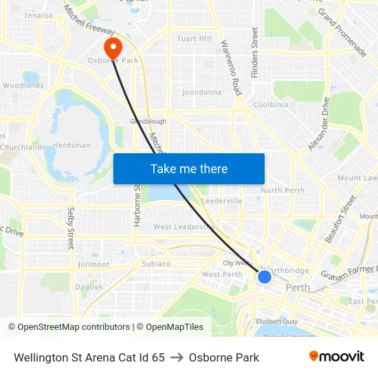 Wellington St Arena Cat Id 65 to Osborne Park map
