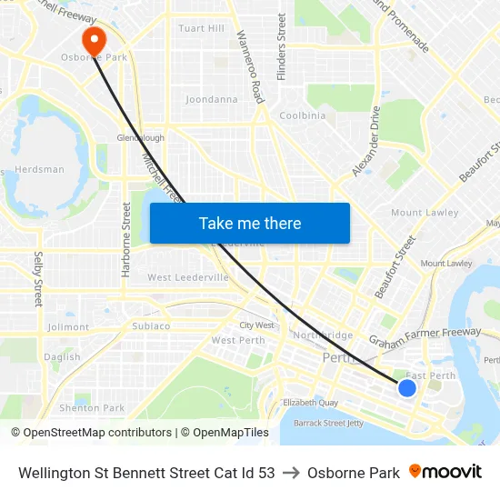 Wellington St Bennett Street Cat Id 53 to Osborne Park map