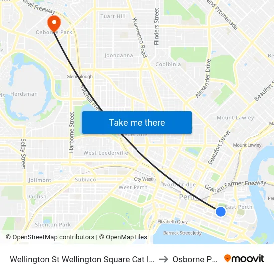 Wellington St Wellington Square Cat Id 54 to Osborne Park map