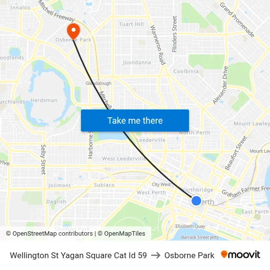 Wellington St Yagan Square Cat Id 59 to Osborne Park map