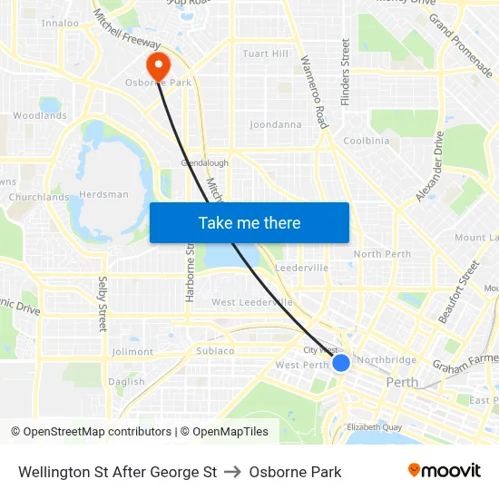 Wellington St After George St to Osborne Park map