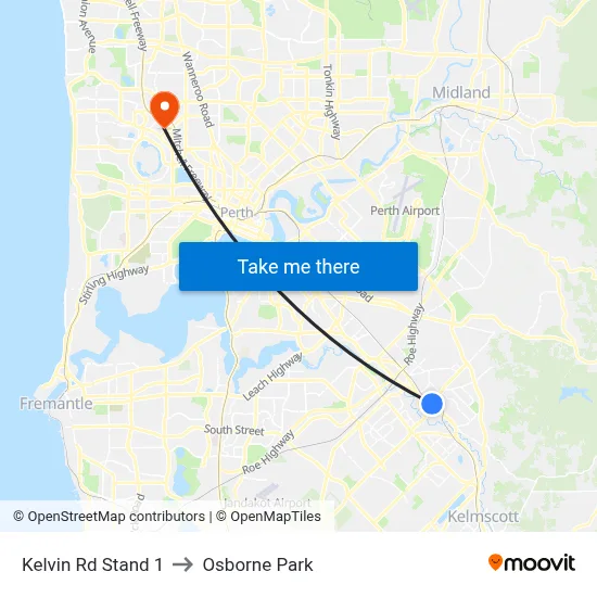 Kelvin Rd Stand 1 to Osborne Park map