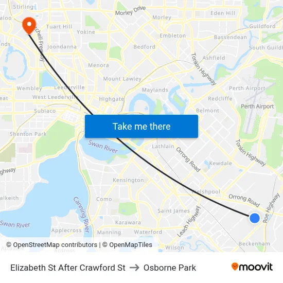 Elizabeth St After Crawford St to Osborne Park map