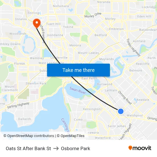 Oats St After Bank St to Osborne Park map