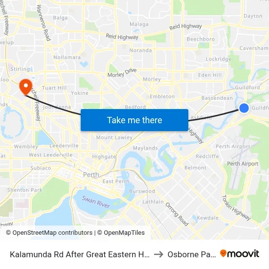 Kalamunda Rd After Great Eastern Hwy to Osborne Park map