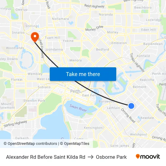 Alexander Rd Before Saint Kilda Rd to Osborne Park map