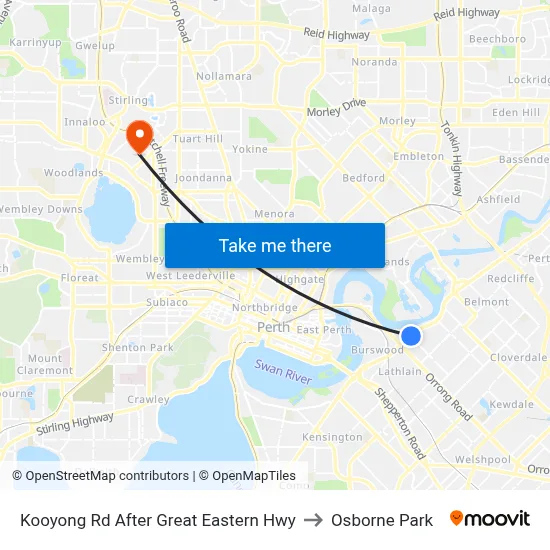 Kooyong Rd After Great Eastern Hwy to Osborne Park map