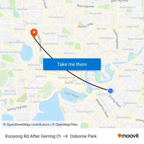 Kooyong Rd After Gerring Ct to Osborne Park map