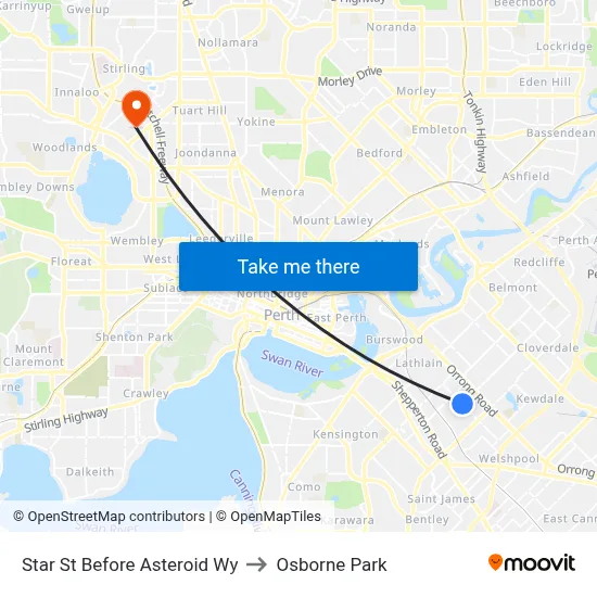 Star St Before Asteroid Wy to Osborne Park map