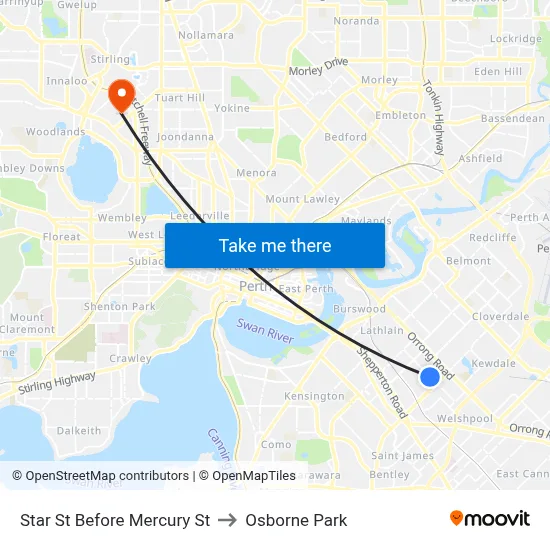 Star St Before Mercury St to Osborne Park map