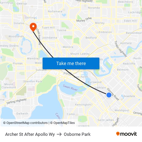 Archer St After Apollo Wy to Osborne Park map