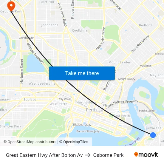 Great Eastern Hwy After Bolton Av to Osborne Park map