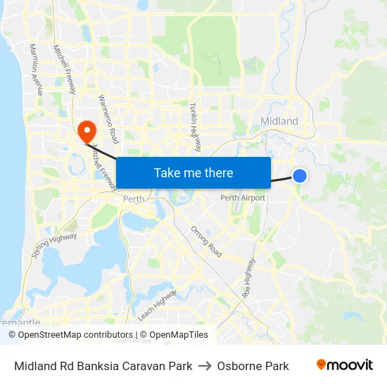 Midland Rd Banksia Caravan Park to Osborne Park map