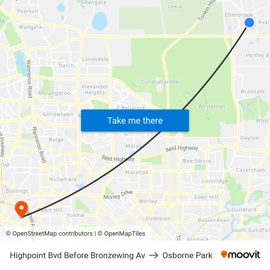 Highpoint Bvd Before Bronzewing Av to Osborne Park map