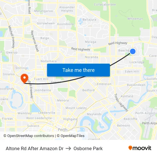 Altone Rd After Amazon Dr to Osborne Park map